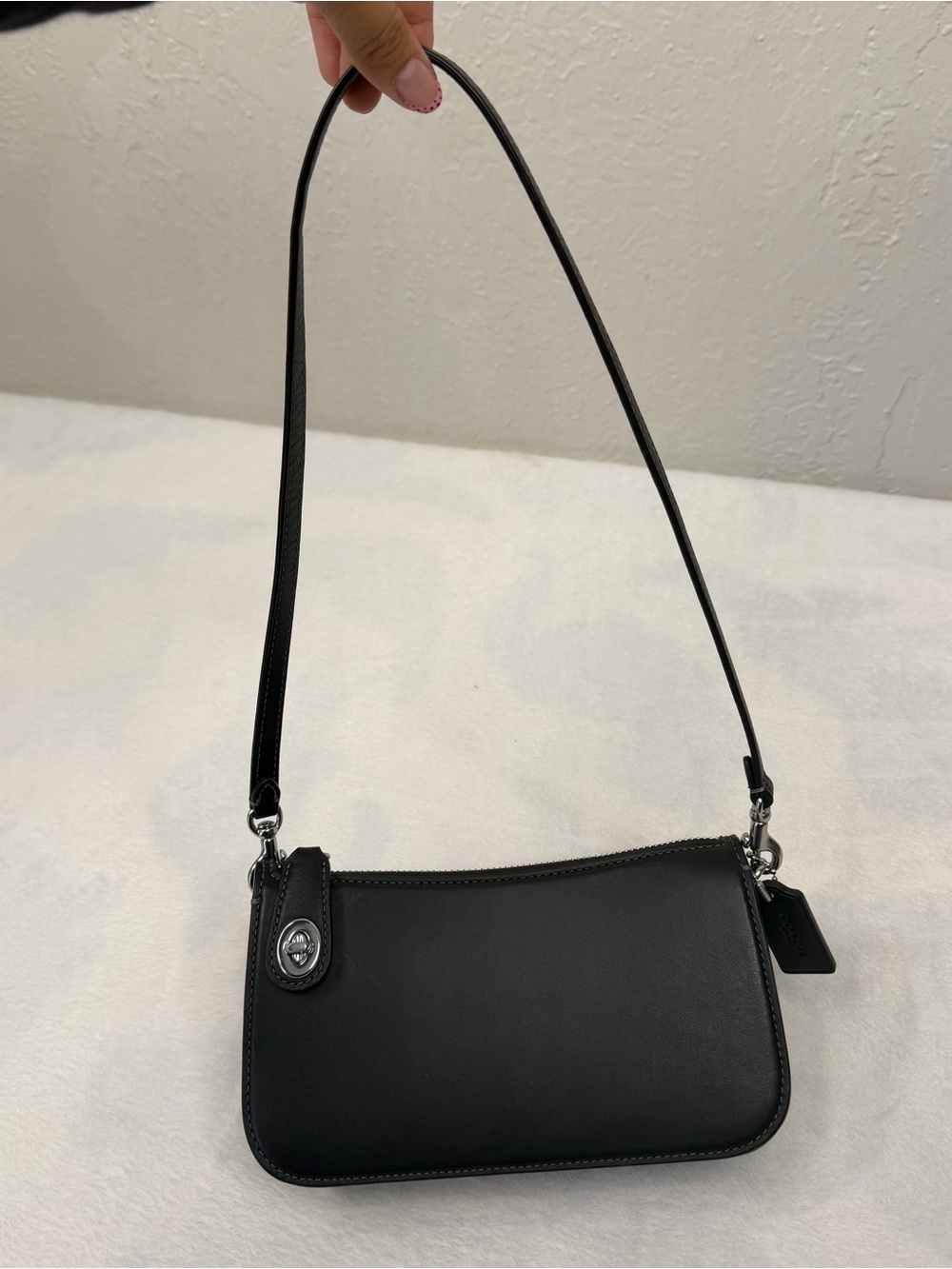 Penn Coach Black Leather Shoulder Bag with Silver Hardware